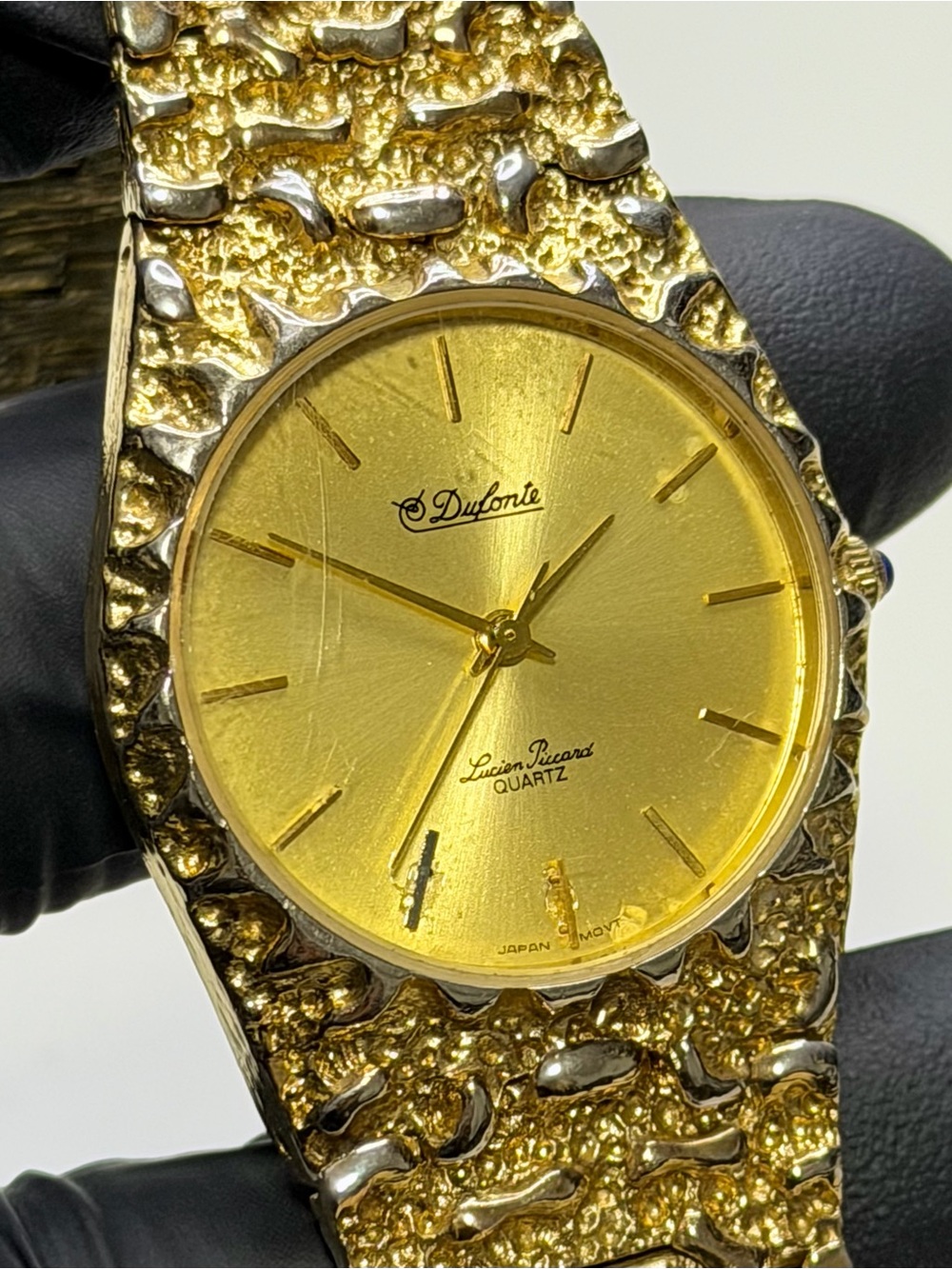 Dufonte by Lucien Piccard Nugget-Style Gold Stainless Steel 33mm Vintage Watch